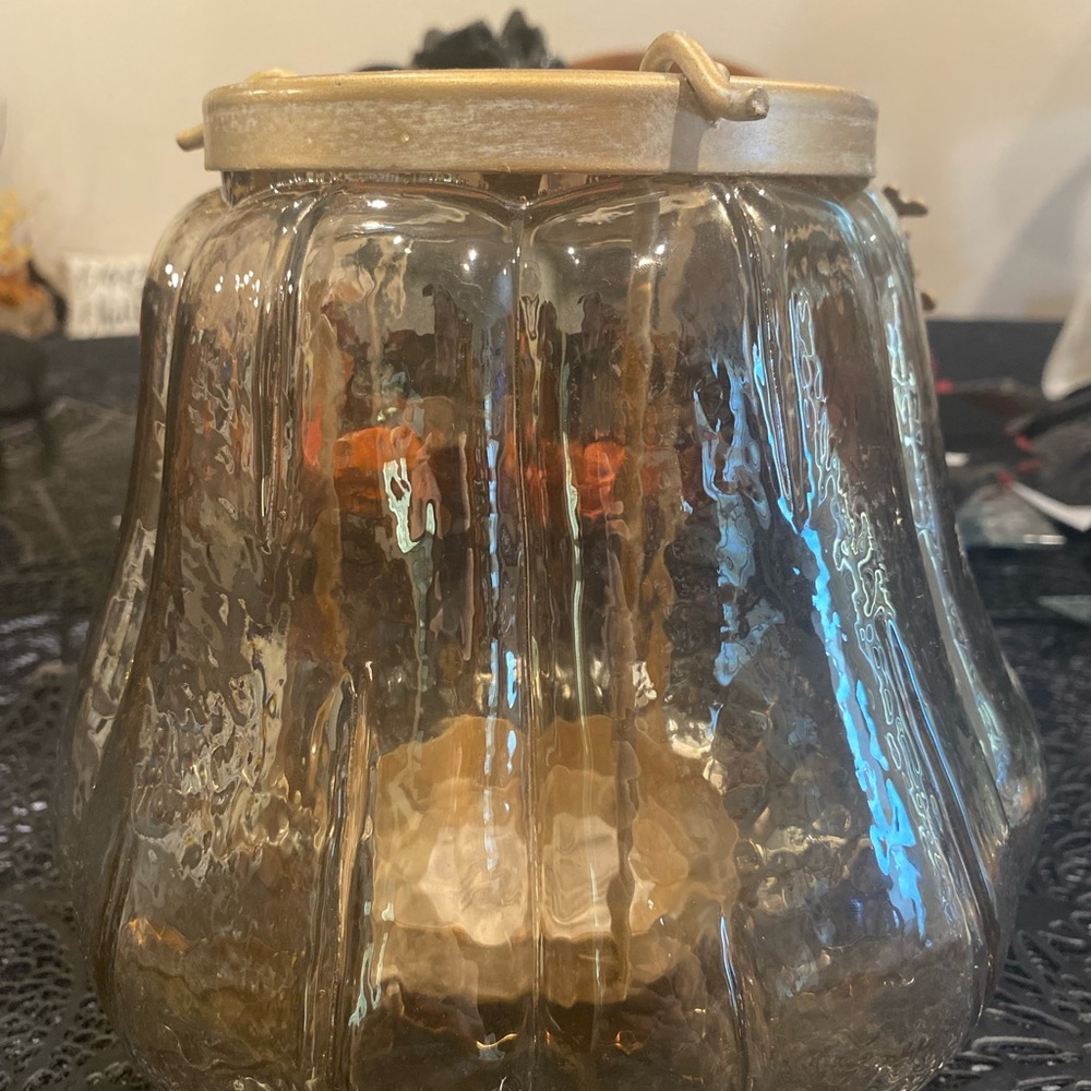 Pier1 Glass Pumpkin With Removable Metal Pillar Candle Holder - Picture 4 of 9